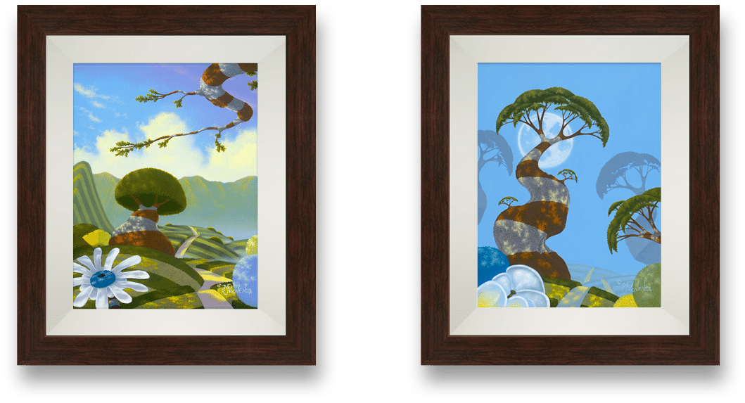"Inward Bound" and "Twilight Fog" 9x12 set framed by Michael Provenza